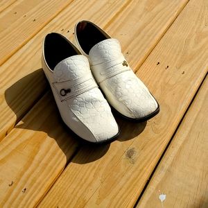 Vintage White Men's Oxford Derbys with Embossed Pattern